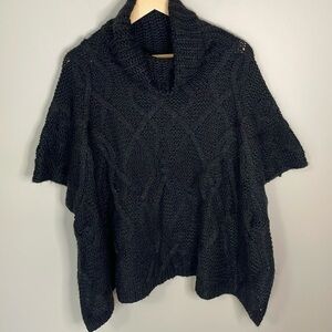 ADRIENNE VITADINI Black Cowl Neck Cable Knit Poncho Sweater S/M Whimsygoth Dark
